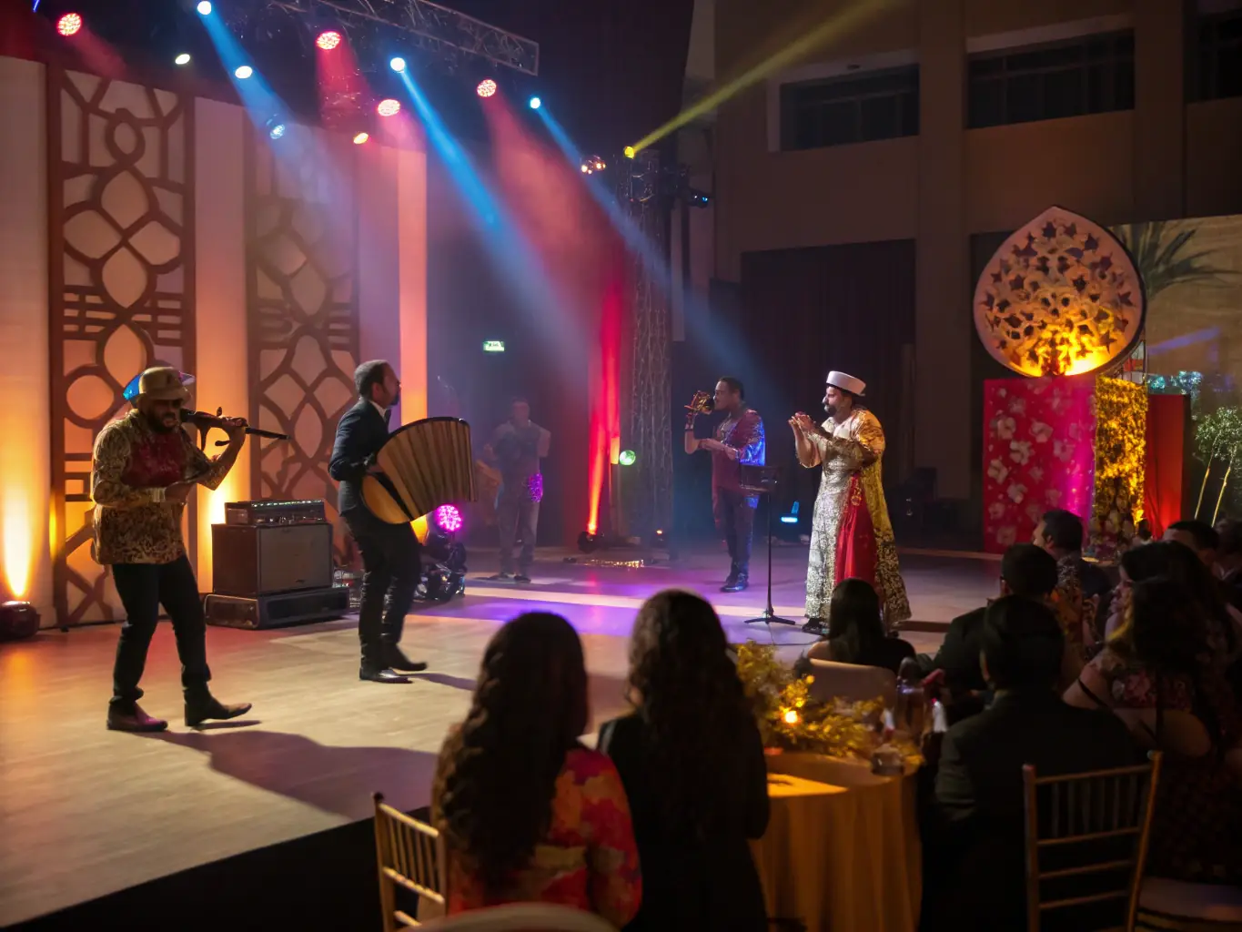 A photograph capturing a cultural event organized by FRIENDS OF THE LIBRARY, featuring traditional music, dance, or storytelling.