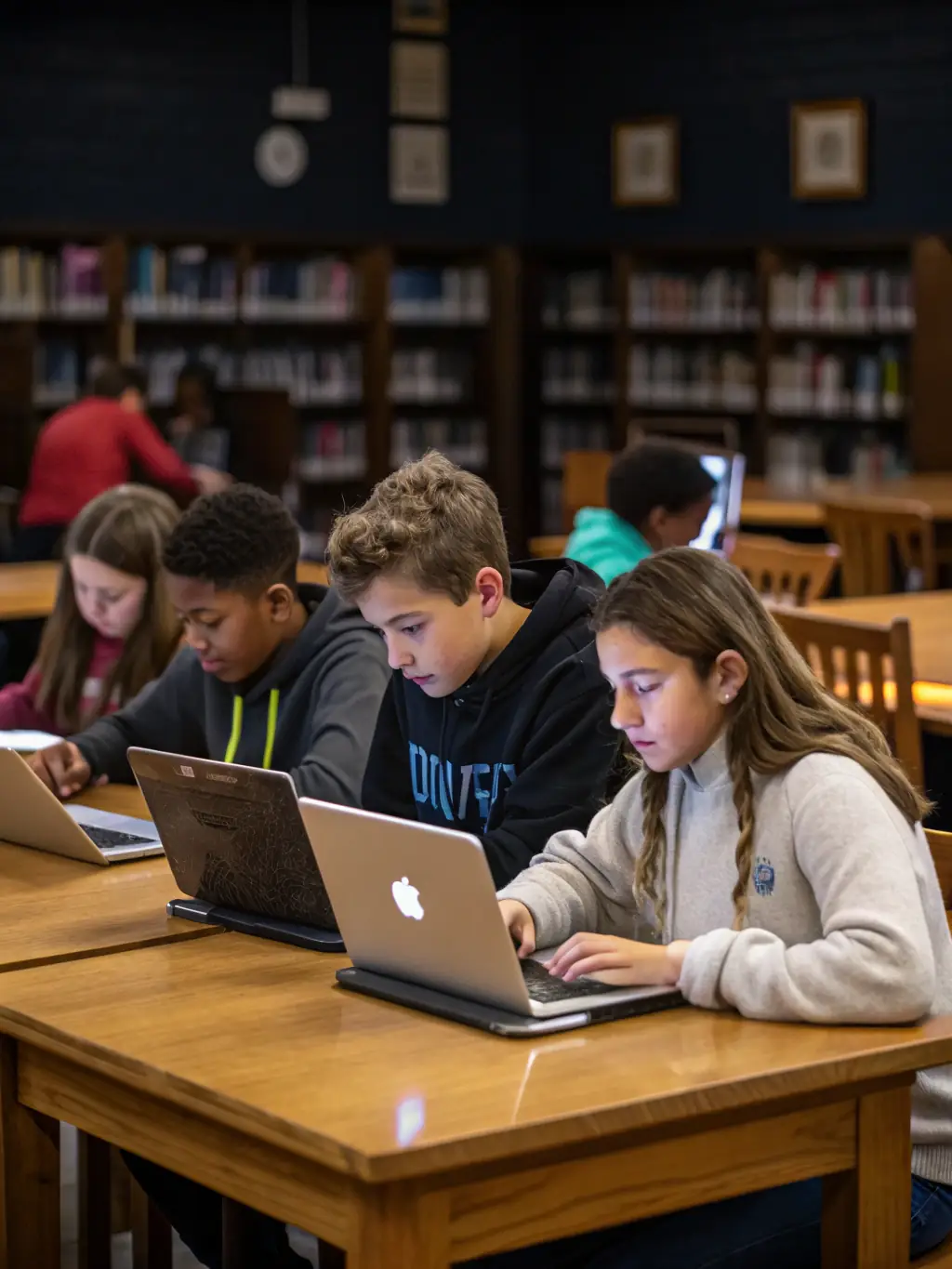 A picture of adults attending a workshop on digital literacy at the library, learning how to use computers and access online resources.