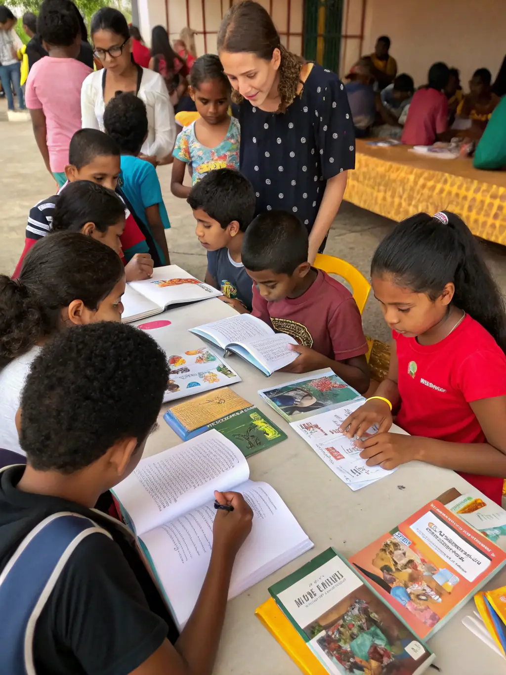 An image of a workshop in a rural library, with participants actively learning and engaging in a hands-on activity.