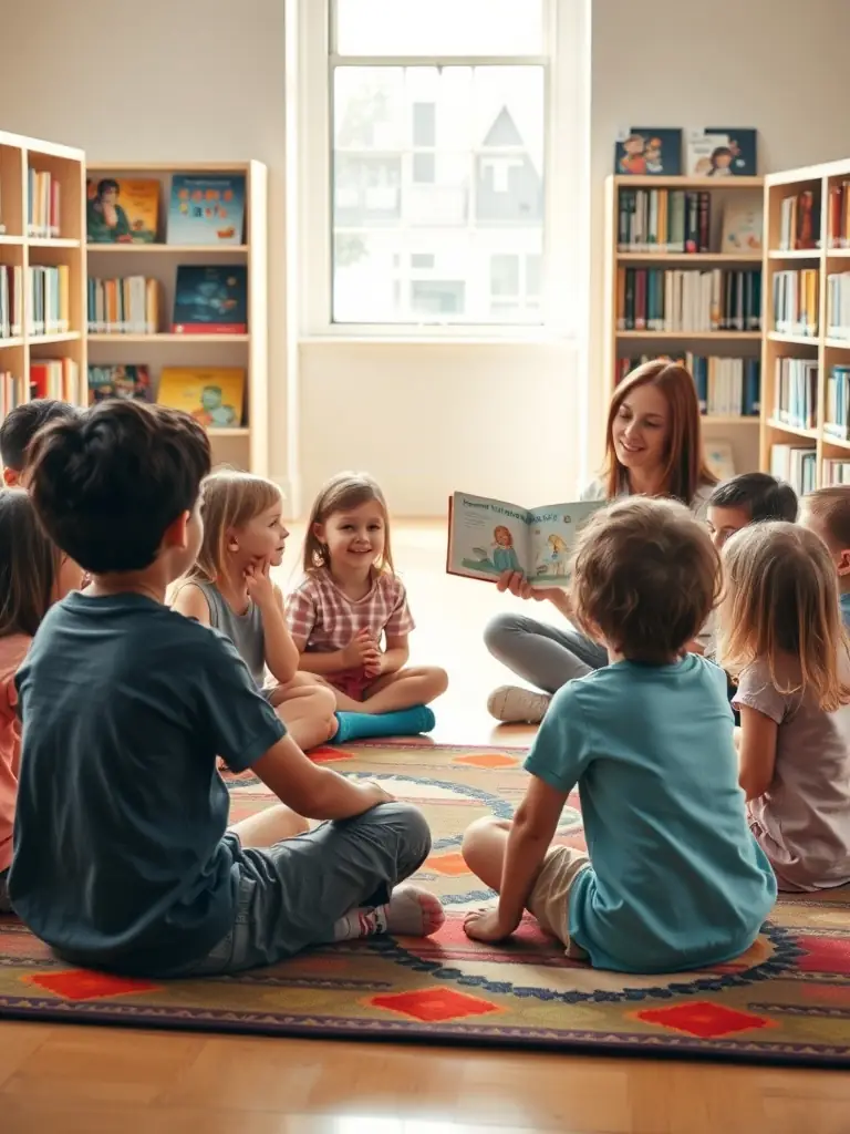 An image of children participating in a reading program at a rural library, showcasing their engagement and excitement.